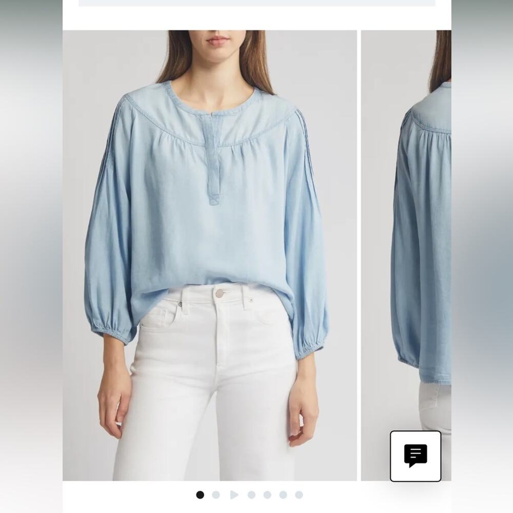 Caslon Pintuck Sleeve Chambray Top, Small - Picture 3 of 12
